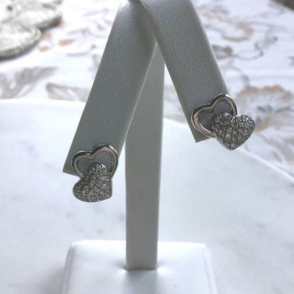 Sterling Silver Cz Heart Earrings - Picture 6 of 16